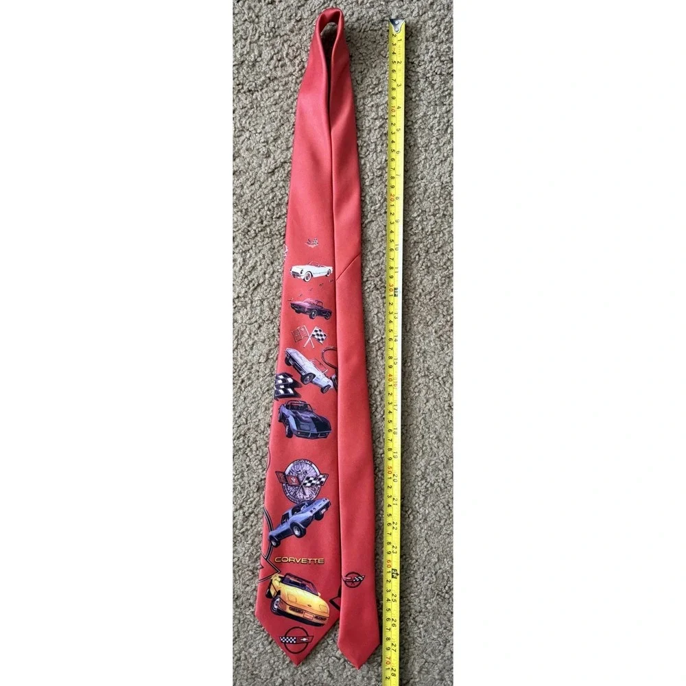 Chevrolet Chevy Corvette Ralph Marlin Neckwear Tie Red Cars Vehicle AOP USA JBHS